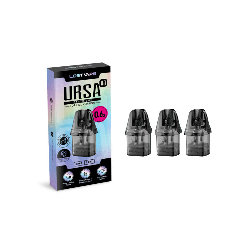 Lost Vape Ursa V3 Pod Kartusche für Ursa Nano /Ursa Nano 2 / Ursa Nano 3 / Ursa Nano Pro / Ursa Nano Air / Ursa Nano S 2 / Ursa Baby / Ursa Baby 2 / Ursa Baby 3 / Ursa Baby Pro / Ursa Pro / Ursa S Kit 2,5 ml (3 Stück/Packung)