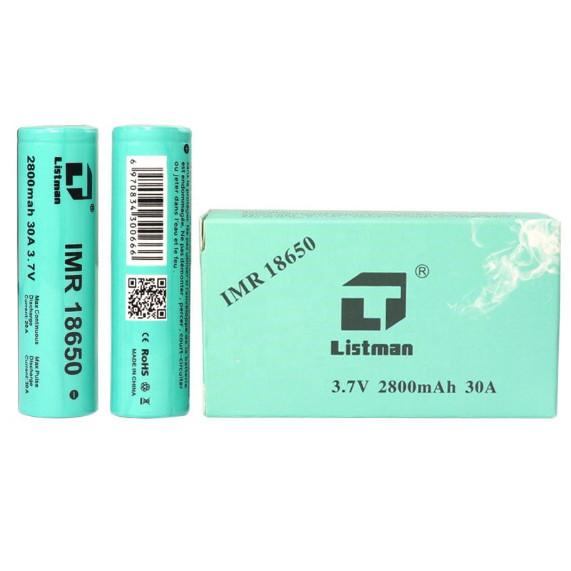 Listman IMR 18650 2800mAh 30A Flat Top Li-Ion Wiederaufladbare Batterie 2Stück