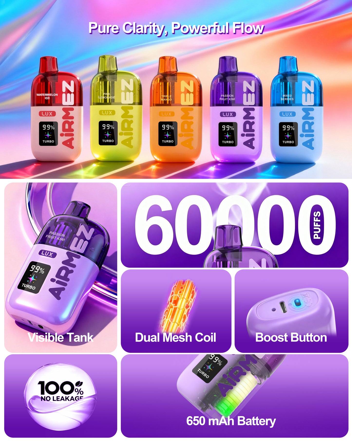 Airmez Lux 60000 60K Puffs Wiederaufladbares Einweg Kit - 💥 Nehme 5 Zahle NUR 4! + Ab einem Einkauf von 100€ 2 Mystery Gratis💥