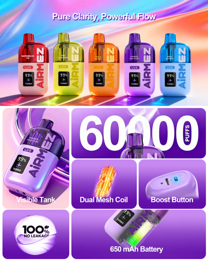 Airmez Lux 60000 60K Puffs Wiederaufladbares Einweg Kit - 💥 Nehme 5 Zahle NUR 4! + Ab einem Einkauf von 100€ 2 Mystery Gratis💥