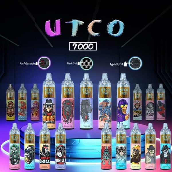 UTCO Gorilla 7000 Einweg E-Zigarette Disposable Kit Wiederaufladbar - Kaufen Sie 3 Stück und erhalten Sie 1 Stück zusätzlich als Geschenk (Produkte und Geschmacksrichtungen sind zufällig)