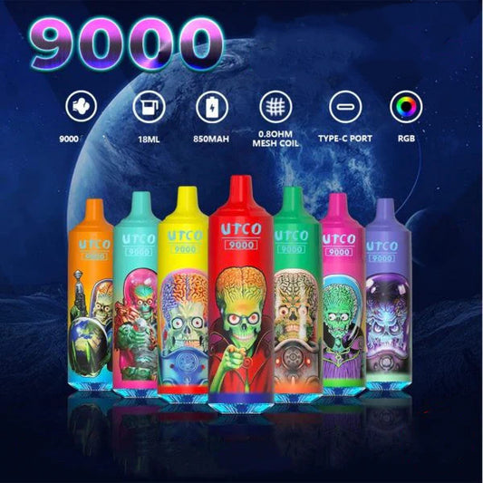 UTCO Aliens 9000 Einweg E-Zigarette Disposable Kit wiederaufladbar - Kaufen Sie 3 Stück und erhalten Sie 1 Stück zusätzlich als Geschenk (Produkte und Geschmacksrichtungen sind zufällig)