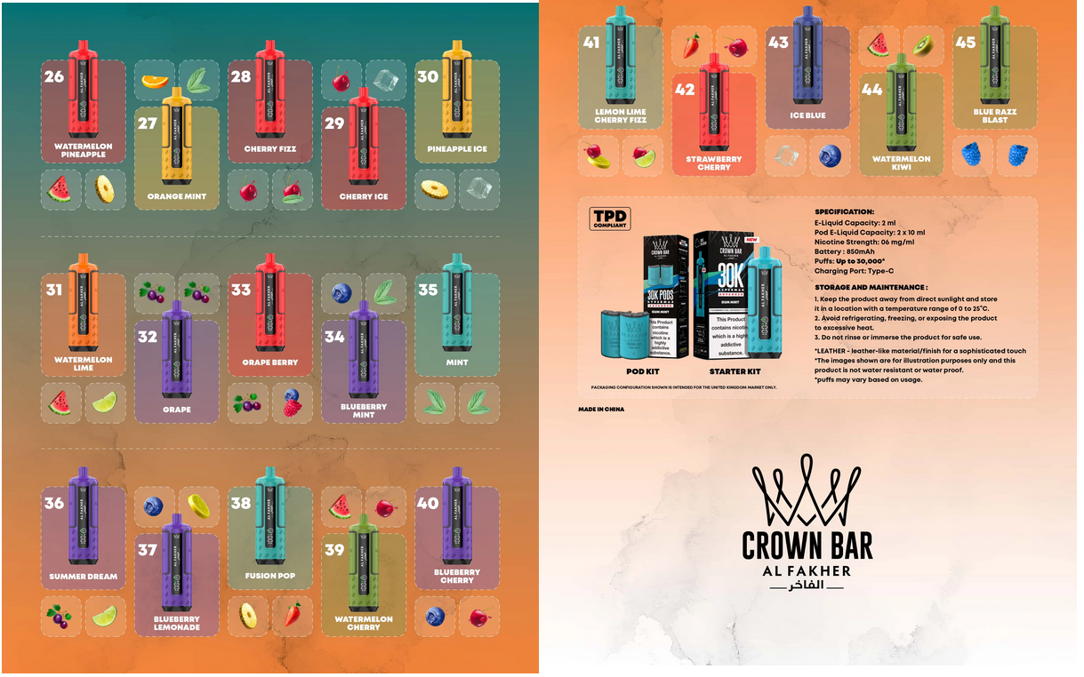 AL Fakher Crown Bar 30K Hypermax Vorgefülltes Einweg Kit - 💥 Nehme 4 Zahle NUR 3! + Ab einem Einkauf von 100€ 2 Mystery Gratis💥