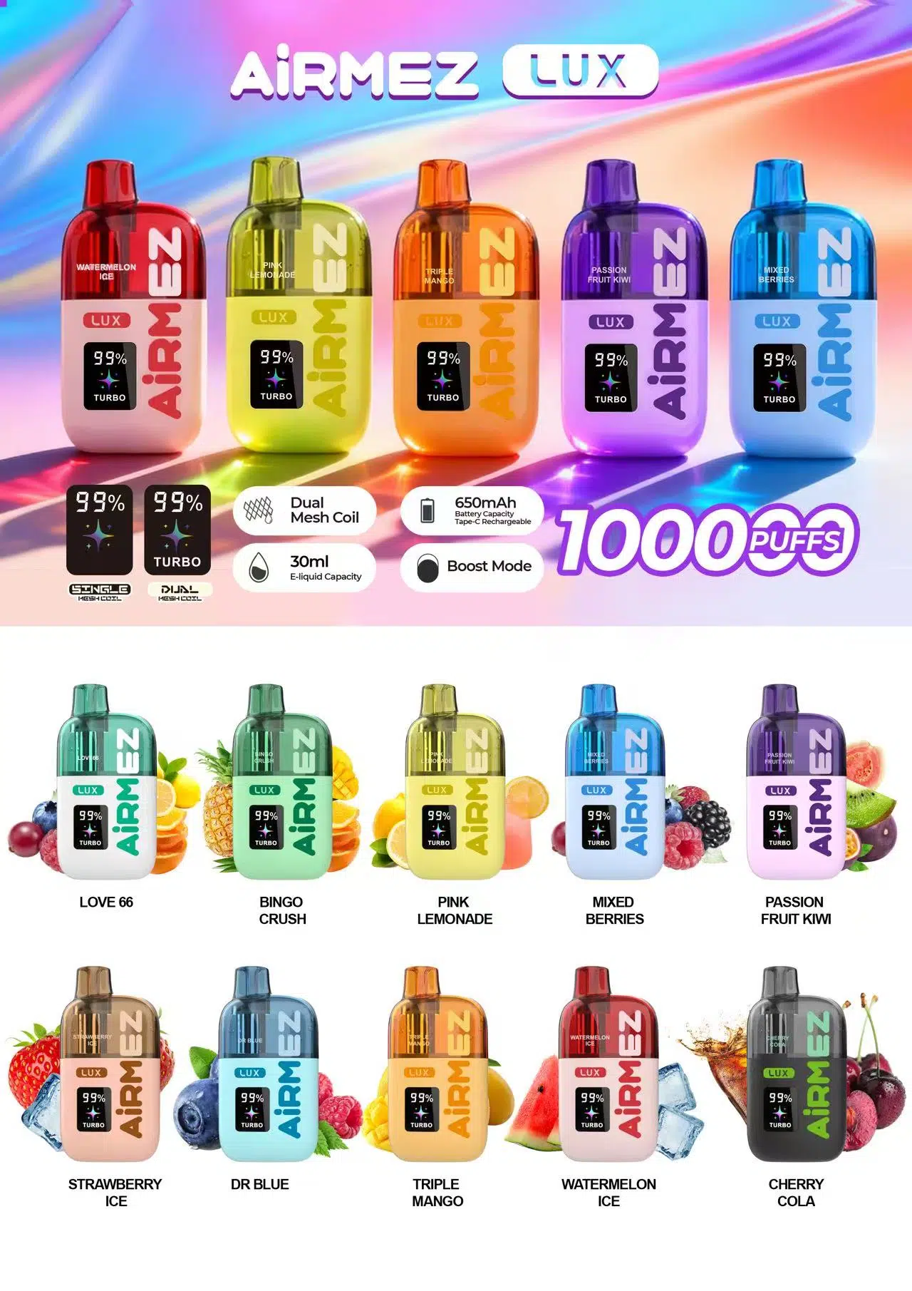 Airmez Lux 100000 100K Puffs Einweg Kit - 💥 Nehme 5 Zahle NUR 4! + Ab einem Einkauf von 100€ 2 Mystery Gratis💥