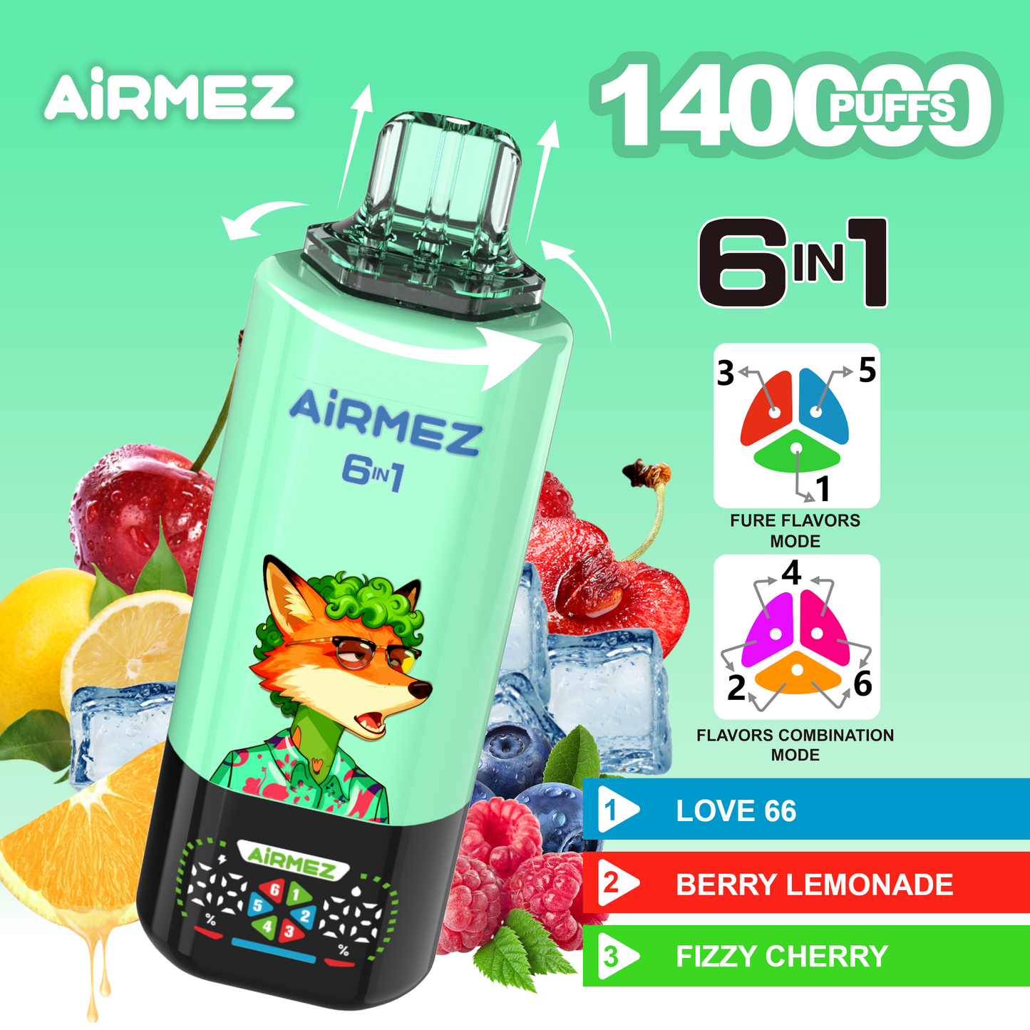 Airmez Fox 6in1 140K 45ml Einweg Kit (140000 Puffs) - 💥 Nehme 5 Zahle NUR 4! + Ab einem Einkauf von 100€ 2 Mystery Gratis💥
