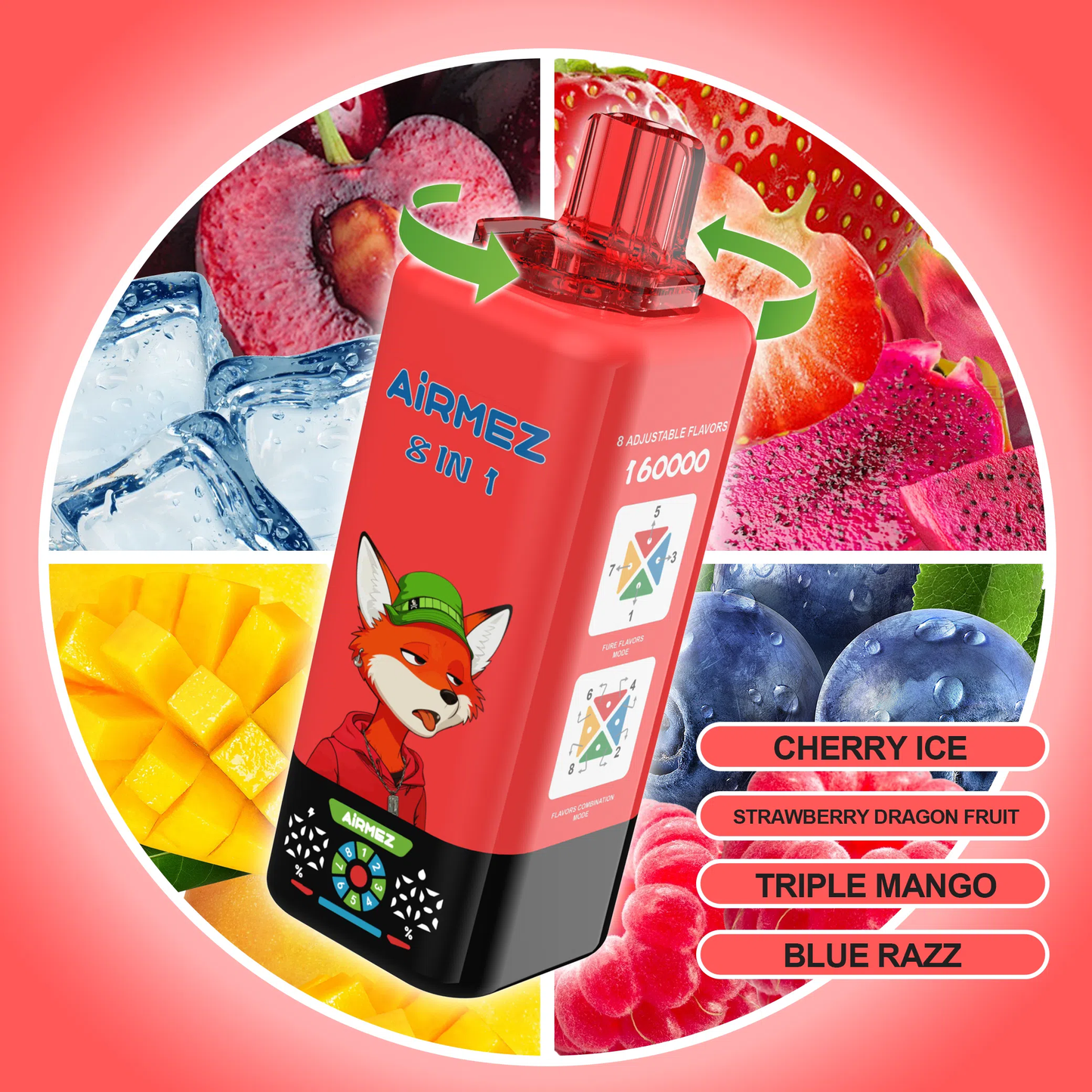 AIRMEZ FOX 8 IN 1 160K 160000 Puffs Einweg Kit - 💥 Nehme 5 Zahle NUR 4! + Ab einem Einkauf von 100€ 2 Mystery Gratis💥