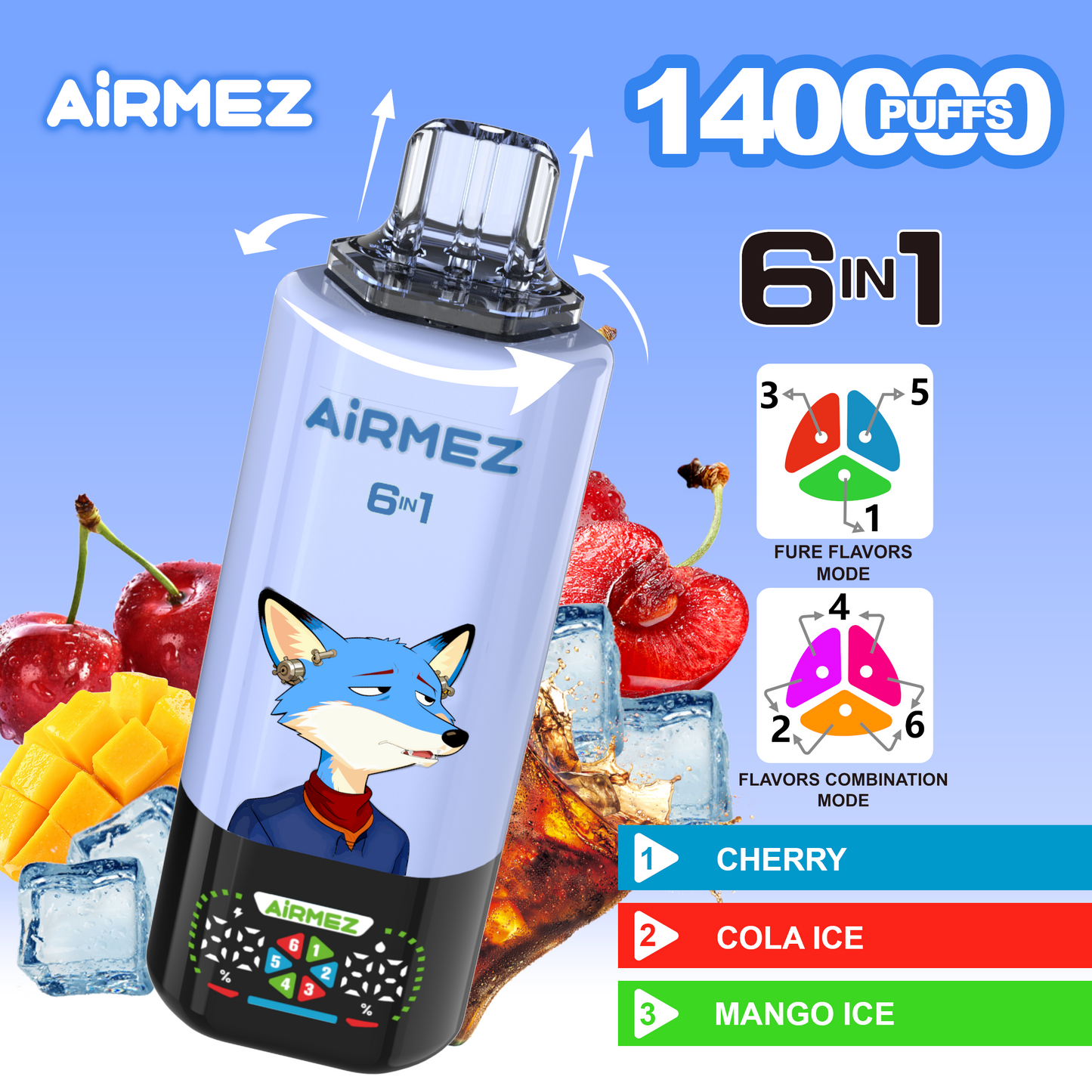 Airmez Fox 6in1 140K 45ml Einweg Kit (140000 Puffs) - 💥 Nehme 5 Zahle NUR 4! + Ab einem Einkauf von 100€ 2 Mystery Gratis💥