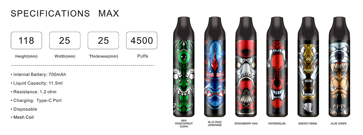 [Sonderangebot]  Drala Specifications Max 4500 wiederaufladbares Einweg E-Zigarette Kit 700mAh