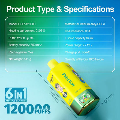 FIHP Multi 120000 120K Puffs 6-in-1 Wiederaufladbares Einweg Kit
