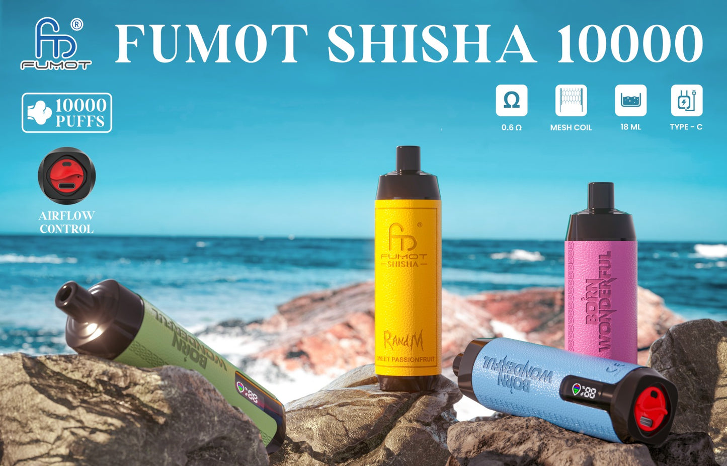Fumot RandM Shisha 10000 DTL Wiederaufladbares Einweg Vape Kit- 💥 Nehme 5 Zahle NUR 4! + Ab einem Einkauf von 100€ 2 Mystery Gratis💥