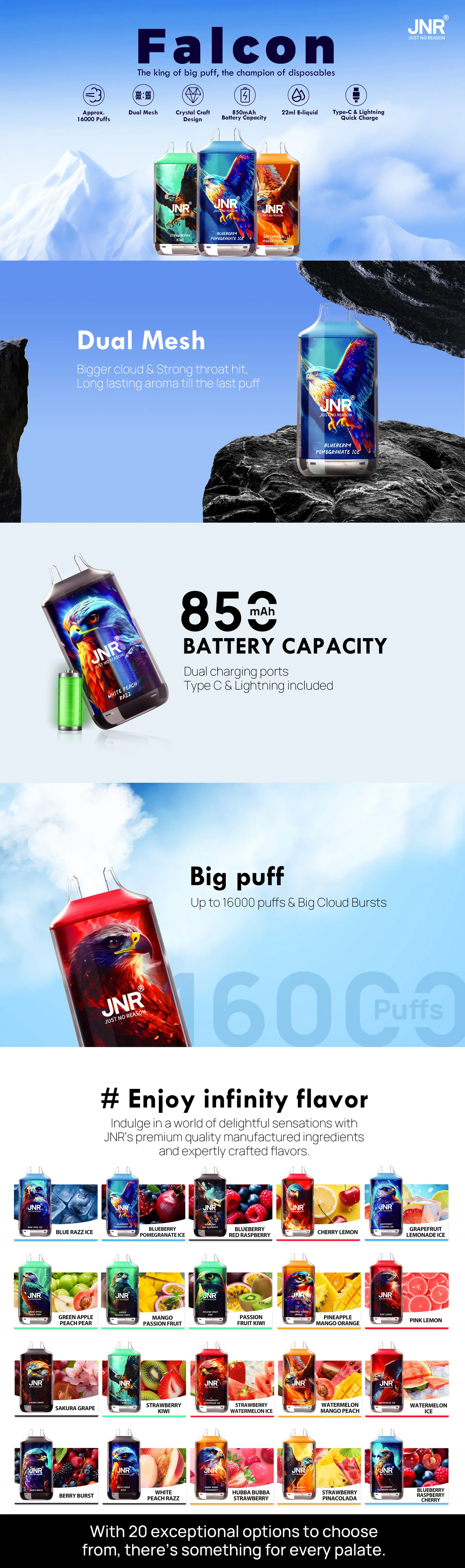 [Clearance Sale] JNR Falcon 16000 16K Puffs Einweg Kit - 💥 Nehme 5 Zahle NUR 4! + Ab einem Einkauf von 100€ 2 Mystery Gratis💥