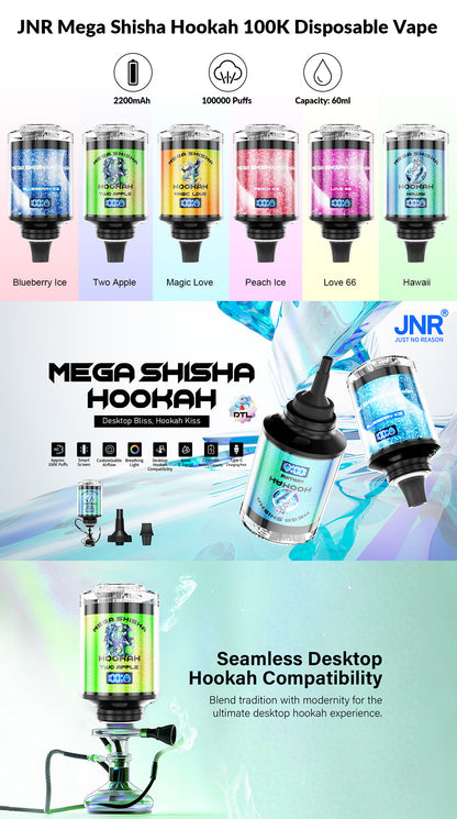 JNR Mega Shisha Hookah 100K Wiederaufladbares Einweg Kit 60ml - 💥 Nehme 4 Zahle NUR 3! + Ab einem Einkauf von 100€ 2 Mystery Gratis💥