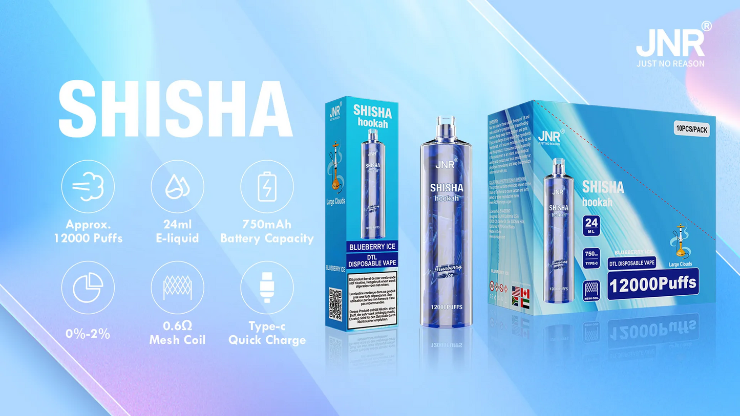 JNR Shisha Hookah 12000 Puffs DTL Wiederaufladbarer Einweg Vape - 📢EXKLUSIVES ANGEBOT - Nehme 4 Zahle NUR 3! + Kostenloser Versand ab einem Bestellwert von €150 📢