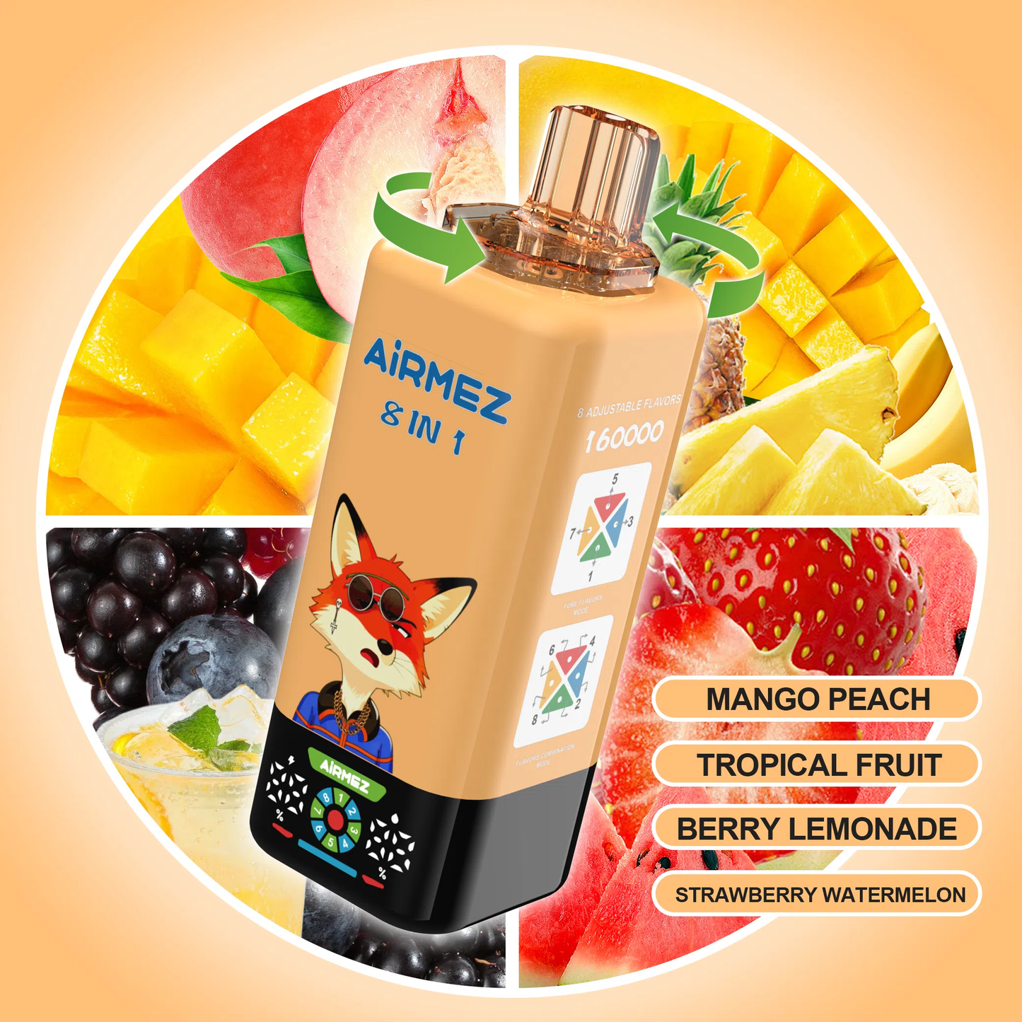 AIRMEZ FOX 8 IN 1 160K 160000 Puffs Einweg Kit - 💥 Nehme 5 Zahle NUR 4! + Ab einem Einkauf von 100€ 2 Mystery Gratis💥