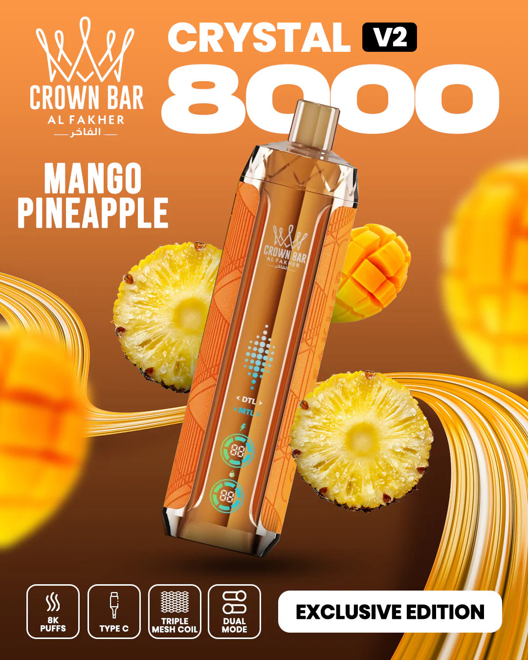 AL Fakher Crown Bar 8000 Crystal V2 Einweg Kit - 💥 Nehme 5 Zahle NUR 4! + Ab einem Einkauf von 100€ 2 Mystery Gratis💥