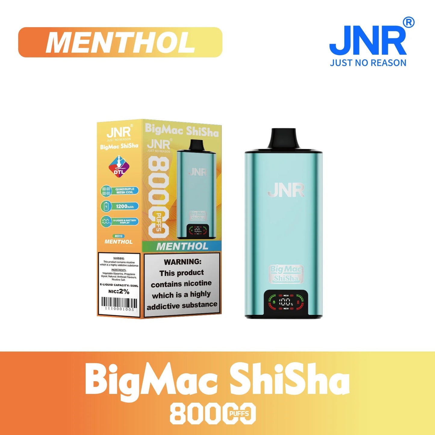 JNR BIG MAC Shisha 80K 80000 Puffs Einweg Kit- 💥 Nehme 5 Zahle NUR 4! + Ab einem Einkauf von 100€ 2 Mystery Gratis💥