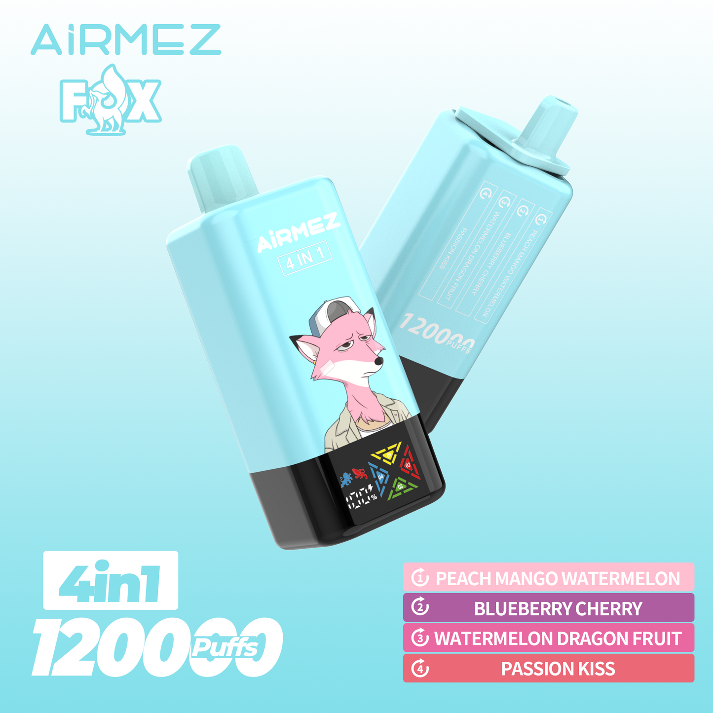 AiRMEZ Fox 4in1 120K 60ml Einweg Kit (120000 Puffs) - 💥 Nehme 5 Zahle NUR 4! + Ab einem Einkauf von 100€ 2 Mystery Gratis💥