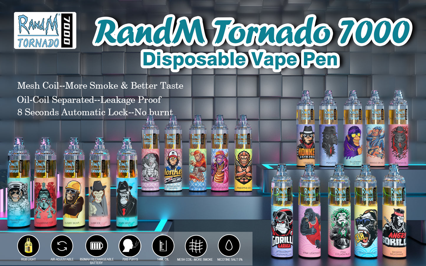 Fumot RandM Tornado 7000 Puffs Wiederaufladbares Einweg Disposable Kit 14ml (20mg) - 💥 Nehme 5 Zahle NUR 4! + Ab einem Einkauf von 100€ 2 Mystery Gratis💥
