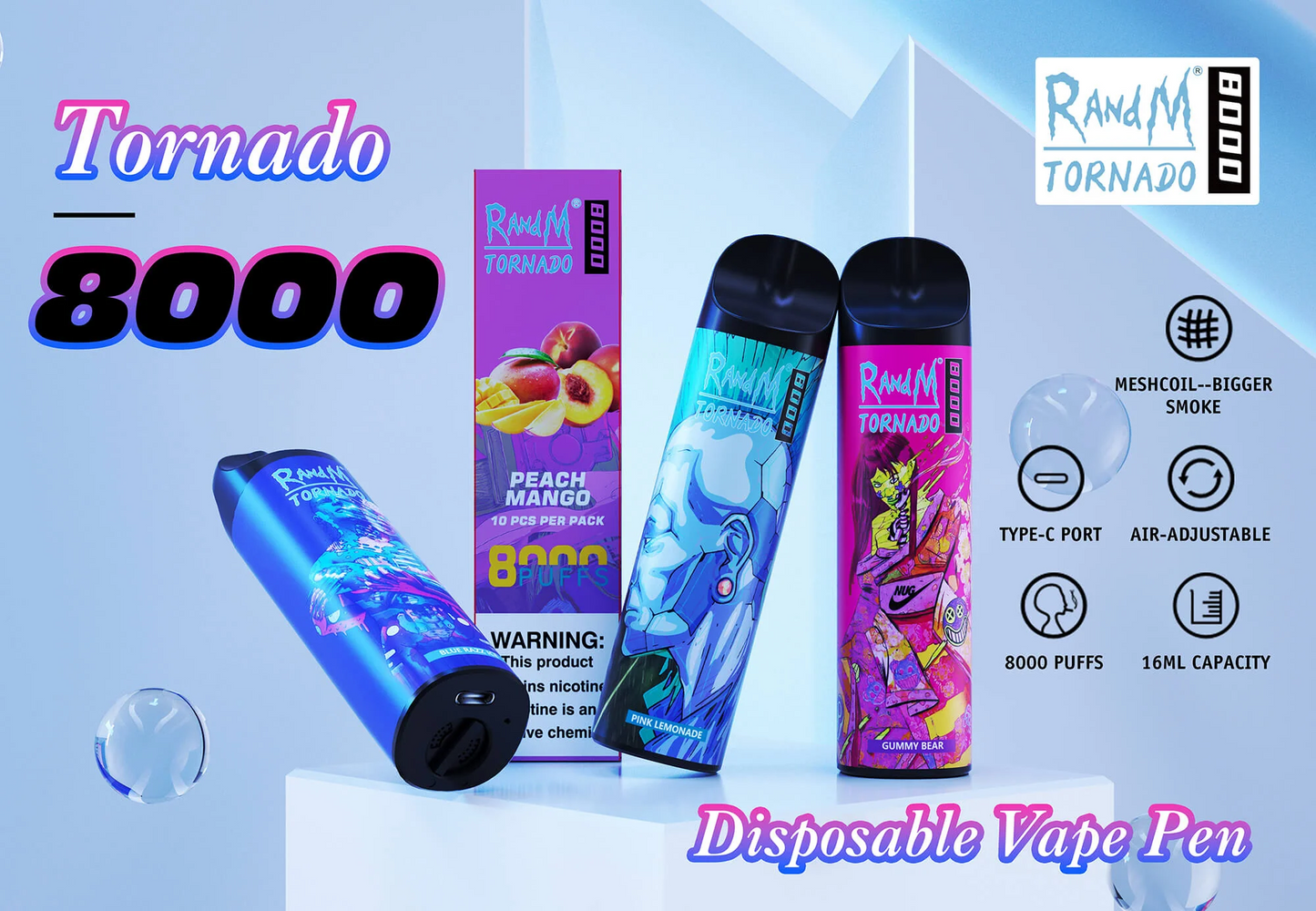 RandM Tornado 8000 Puffs Wiederaufladbares Einweg Kit