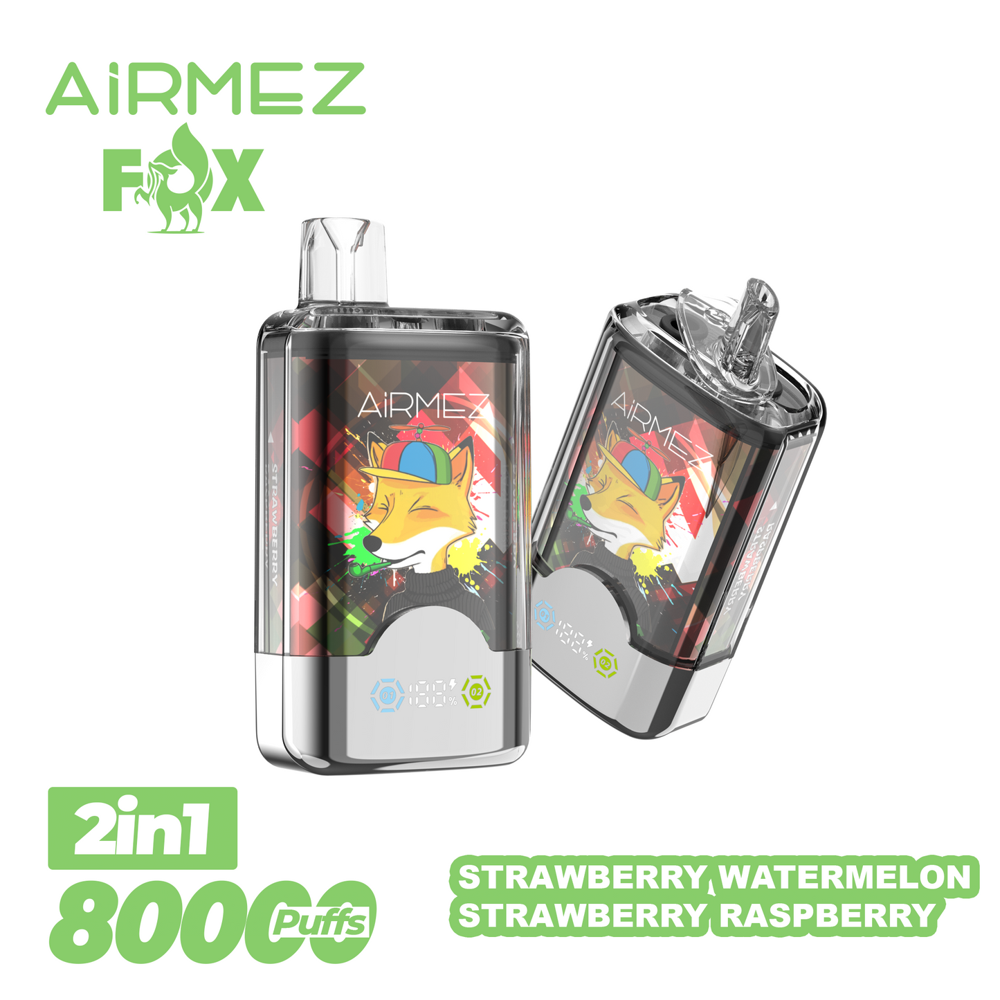 AiRMEZ Fox 80000 80K Puffs Einweg Kit 30ml (Dual Flavor) - 💥 Nehme 5 Zahle NUR 4! + Ab einem Einkauf von 100€ 2 Mystery Gratis💥