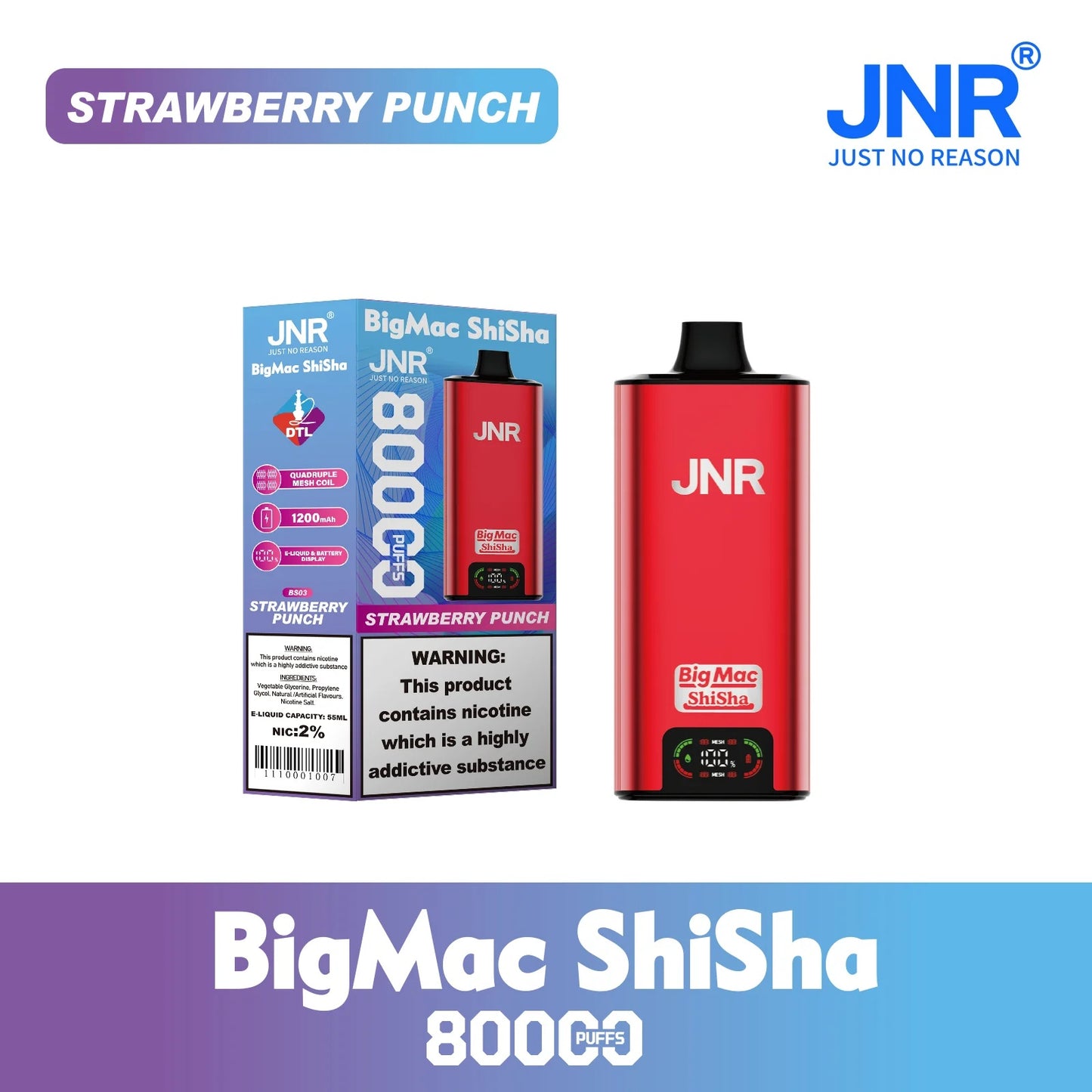 JNR BIG MAC Shisha 80K 80000 Puffs Einweg Kit- 💥 Nehme 5 Zahle NUR 4! + Ab einem Einkauf von 100€ 2 Mystery Gratis💥
