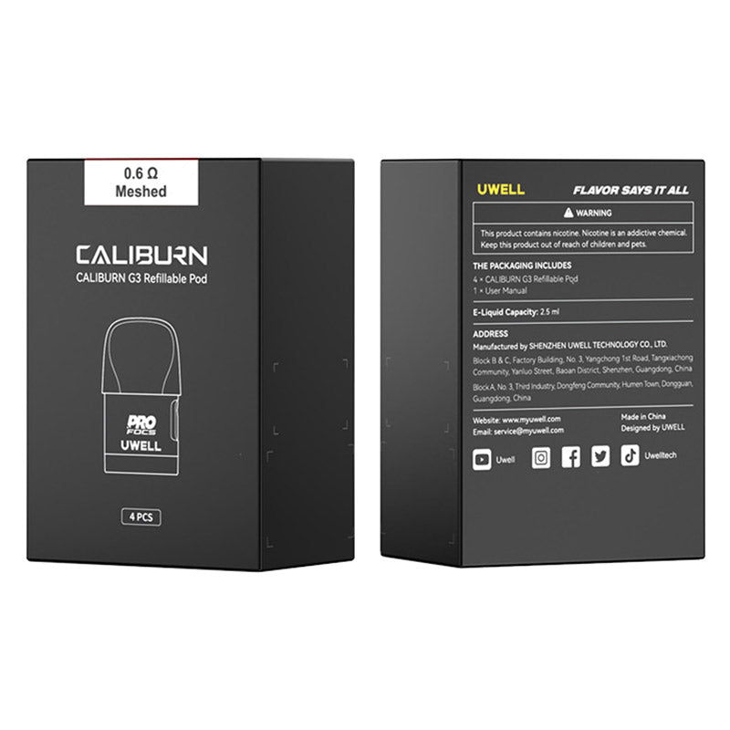 Uwell Caliburn G3 / Caliburn GK3 / Caliburn G3 ECO / Caliburn GK3 TENET / Caliburn G3 Lite / Caliburn G3 Pro Ersatz Pod Cartridge 2,5ml (4 Stück/Packung)