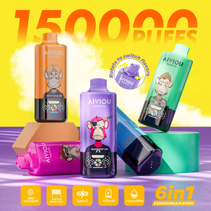 WASPE Aiviou 150K 150000 Puffs 6in1 Wiederaufladbares Einweg Kit - 💥 Nehme 5 Zahle NUR 4! + Ab einem Einkauf von 100€ 2 Mystery Gratis💥