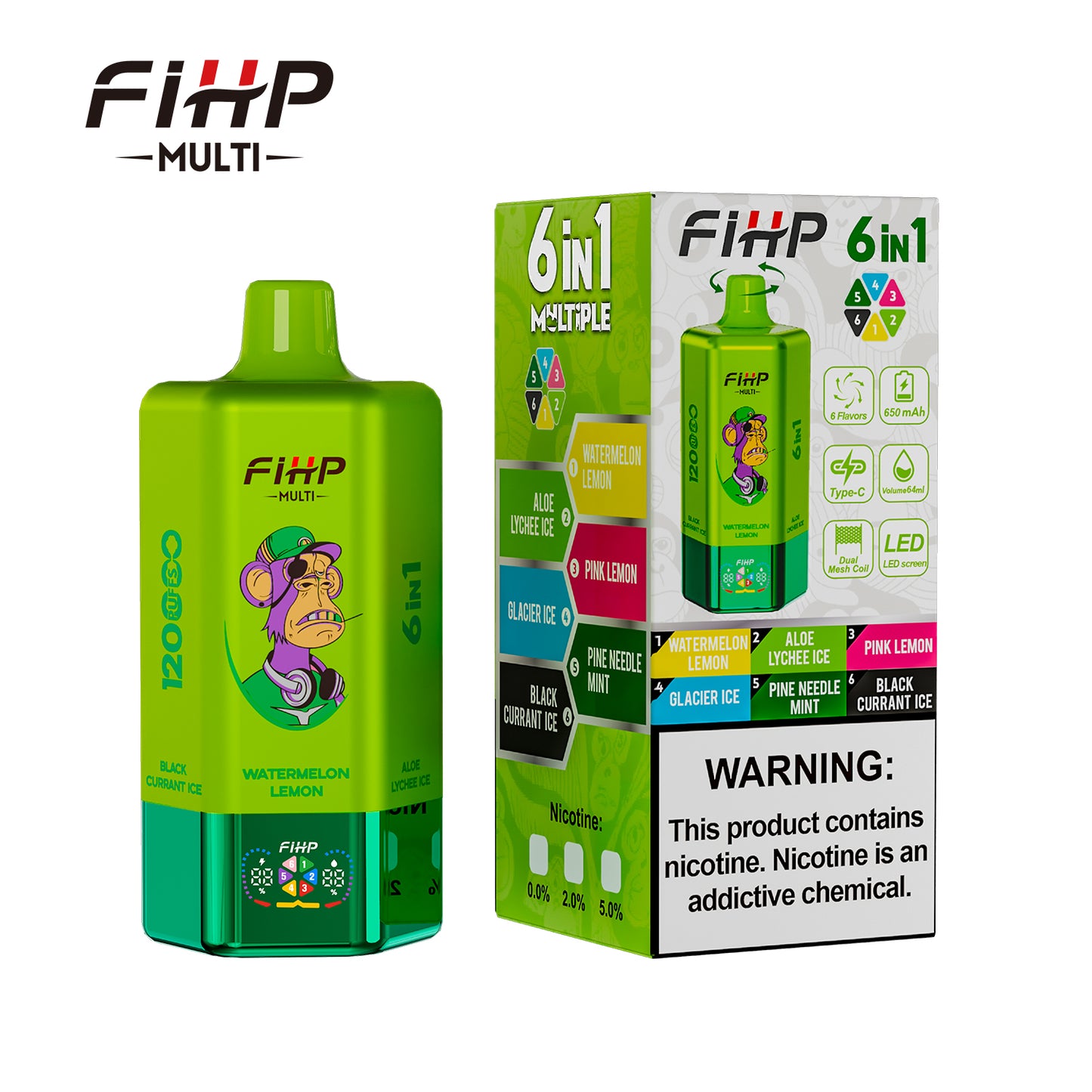 FIHP Multi 120000 120K Puffs 6-in-1 Wiederaufladbares Einweg Kit