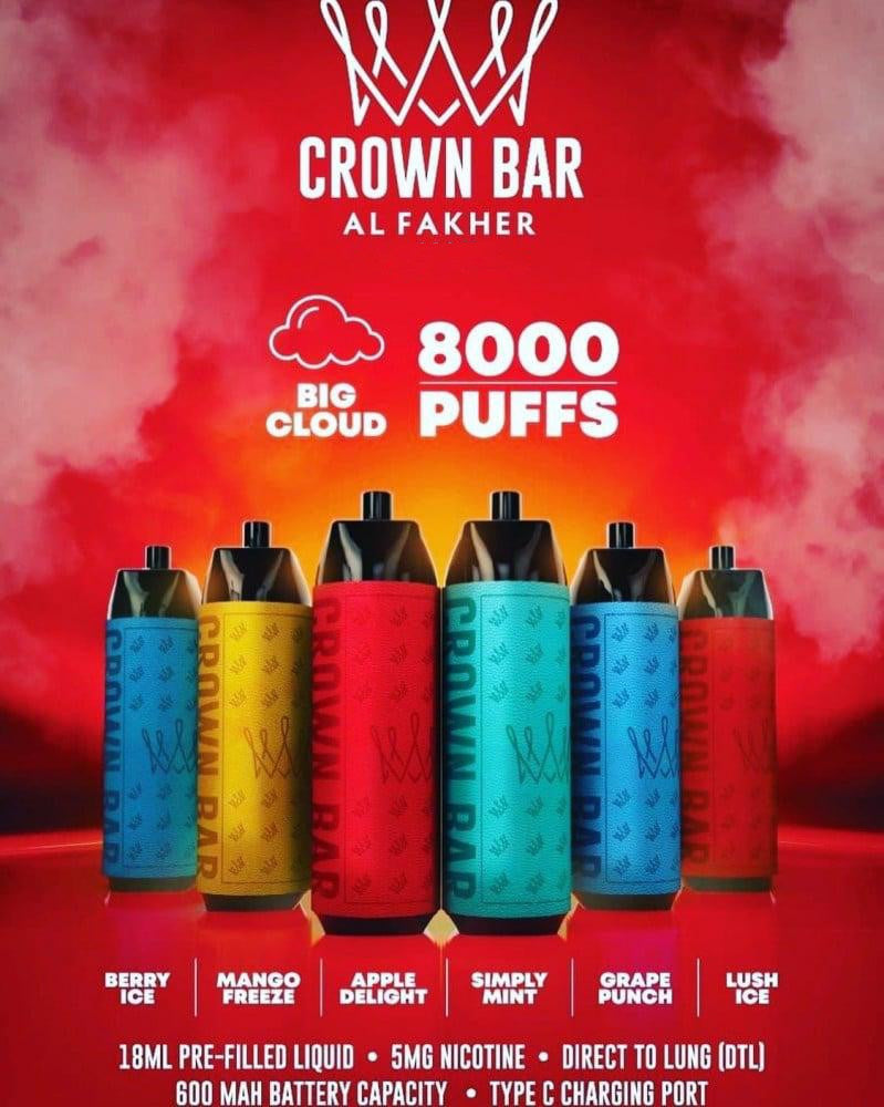 [Clearance Sale] Al Fakher Crown Bar Big Cloud 8000 Puffs Wiederaufladbares Einweg Kit DTL - 📢EXKLUSIVES ANGEBOT - Nehme 5 Zahle NUR 4 an der Kasse!+Ab einem Einkauf von 100€ 2 Mystery Vapes Gratis📢