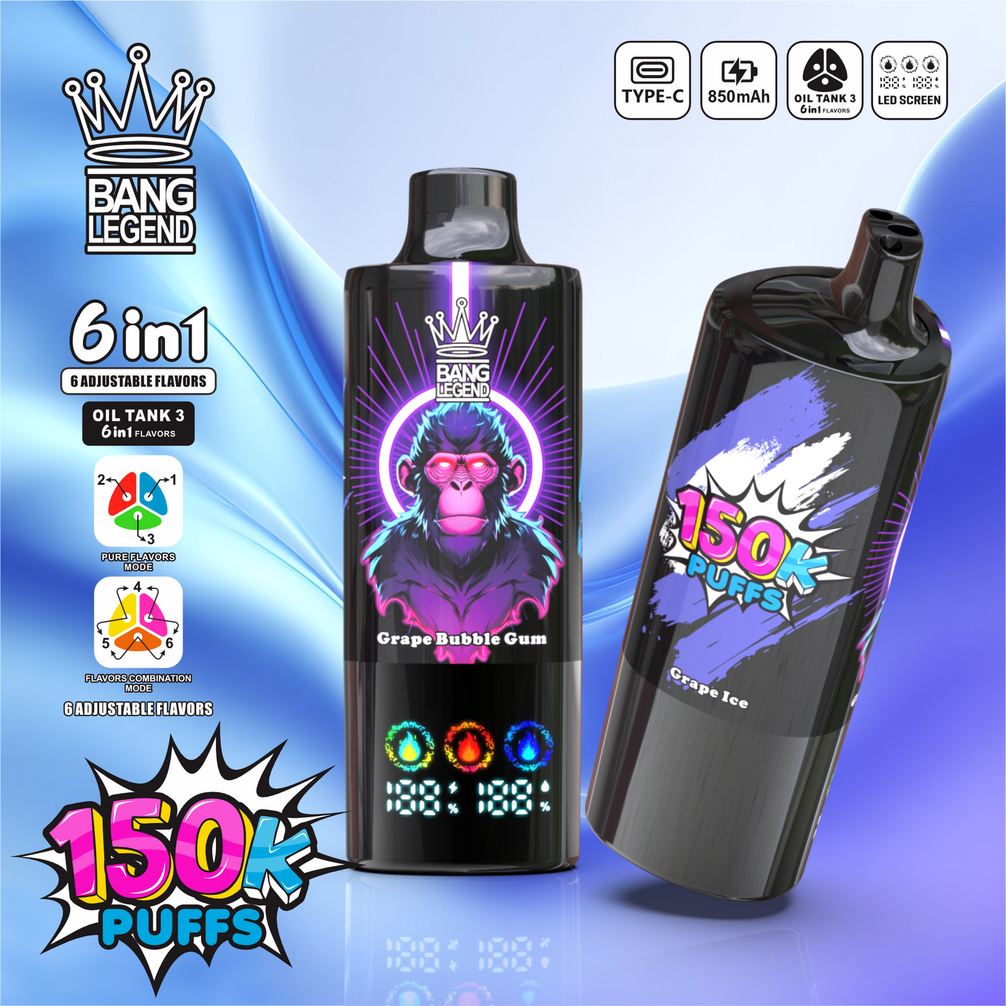 Bang Legend 150000 150K Puffs 6-in-1 Flavors Einweg Kit