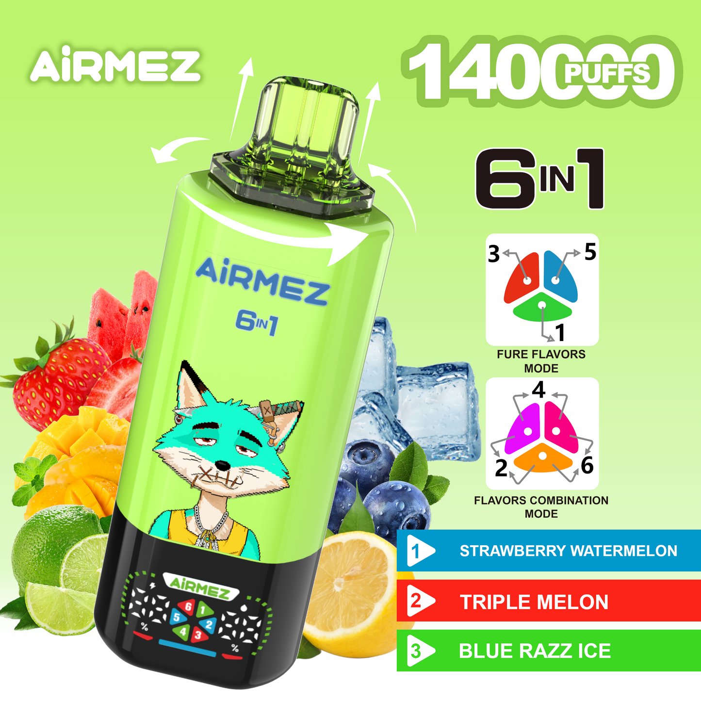 Airmez Fox 6in1 140K 45ml Einweg Kit (140000 Puffs) - 💥 Nehme 5 Zahle NUR 4! + Ab einem Einkauf von 100€ 2 Mystery Gratis💥