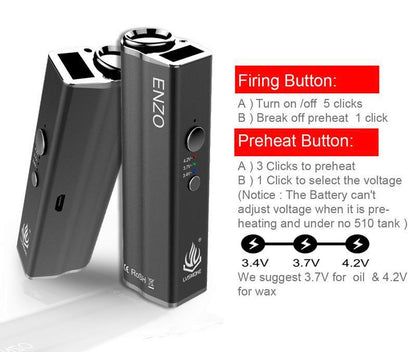 LVSmoke Enzo 4 in 1 450mAh Variable Voltage VV Box Mod für dicke Öle/Flüssigkeiten/Konzentrate/Trocken Cartridges Tank