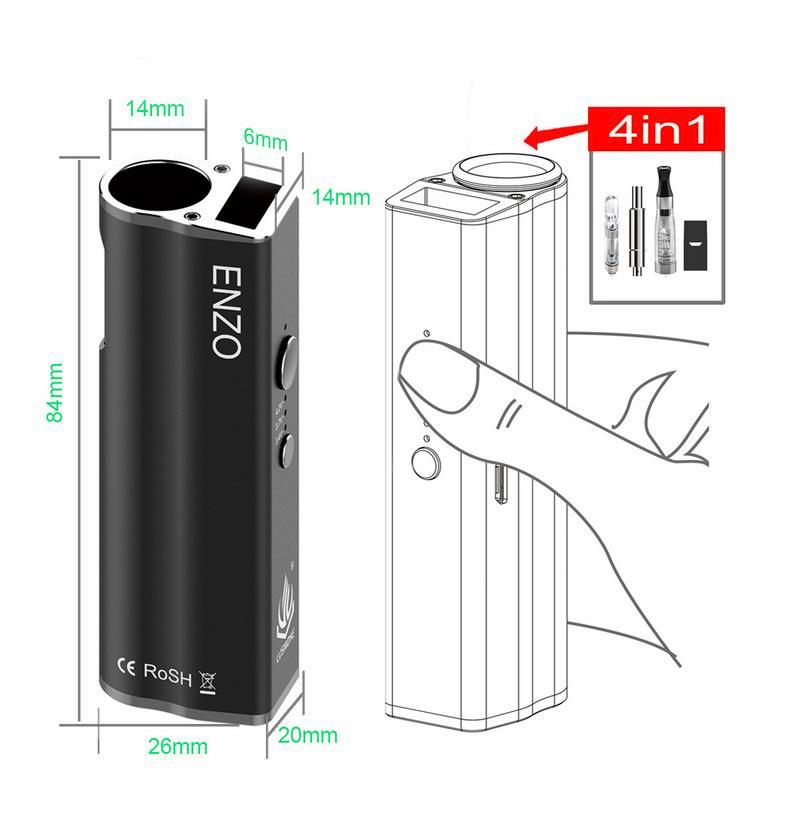 LVSmoke Enzo 4 in 1 450mAh Variable Voltage VV Box Mod für dicke Öle/Flüssigkeiten/Konzentrate/Trocken Cartridges Tank